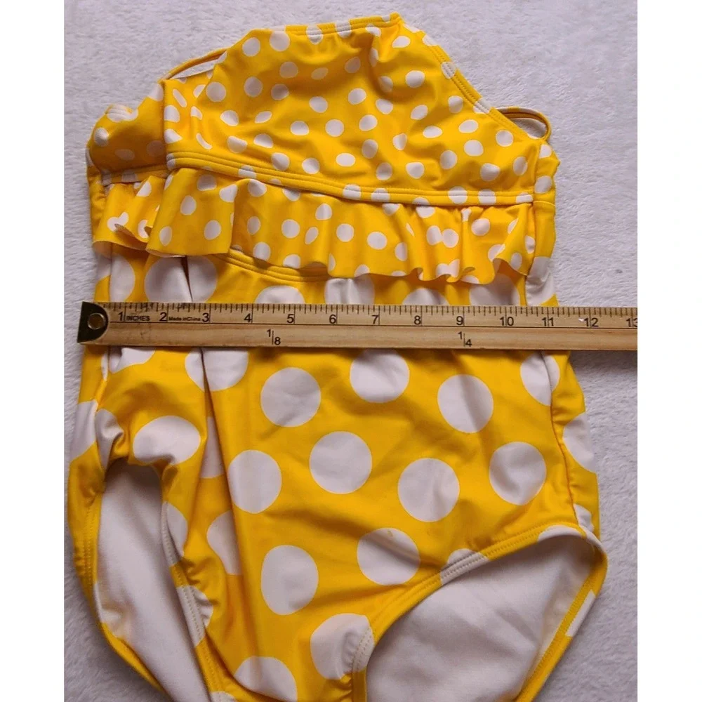 Wonder Nation Girls Yellow Polka Dot Ruffle One Piece Swimsuit L 10-12 NWOT
